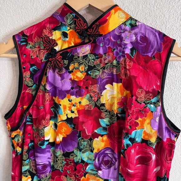 Vintage 90s/Y2K Blue Floral body hugging,Chinese Maxi Slip Dress,bold floral - Picture 5 of 7